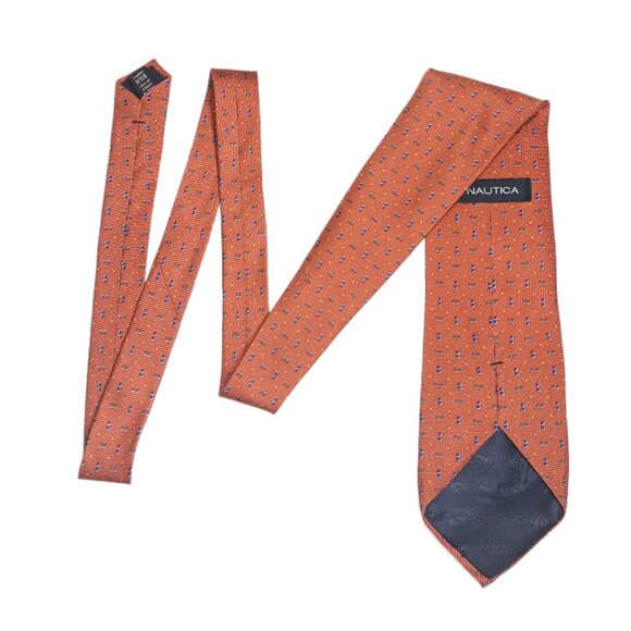 Nautica Silk Tie Men’s 60.5” Rust Brown Geometric Designer Wide Tie New - Picture 3 of 4